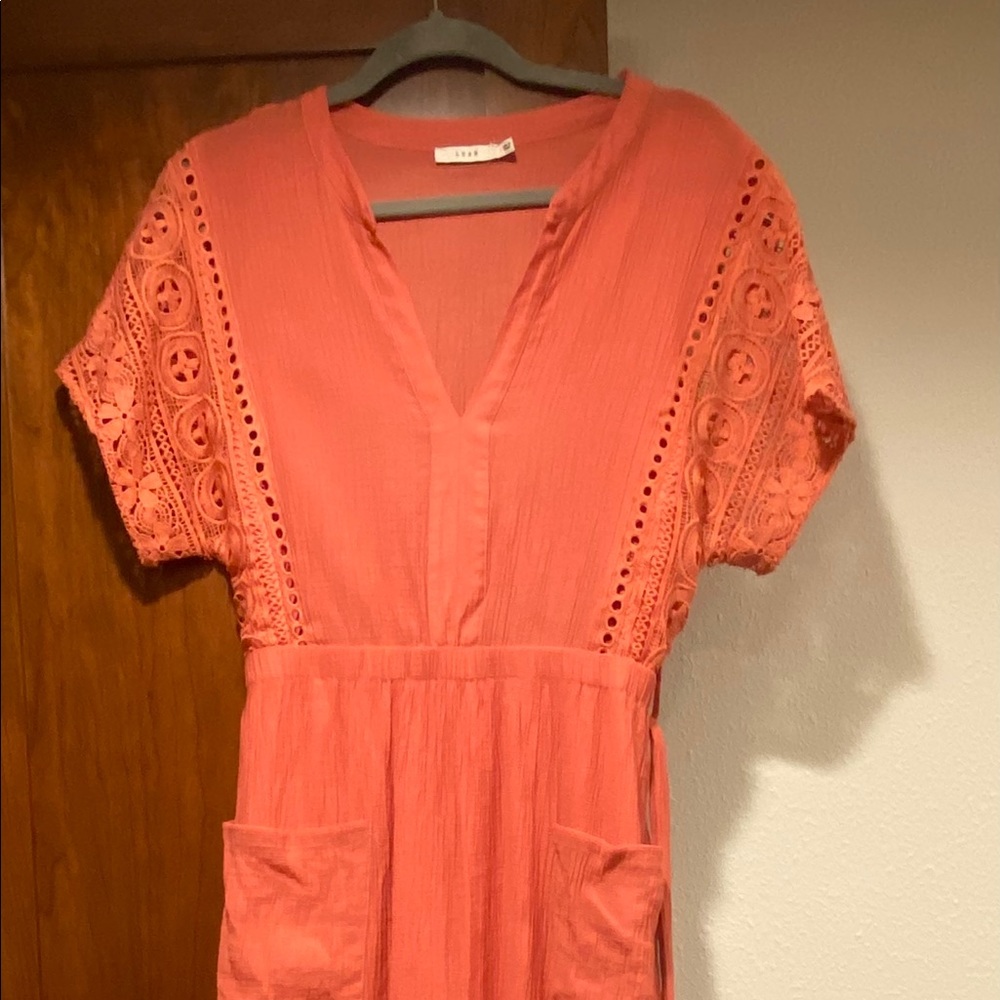 Coral midi linen dress